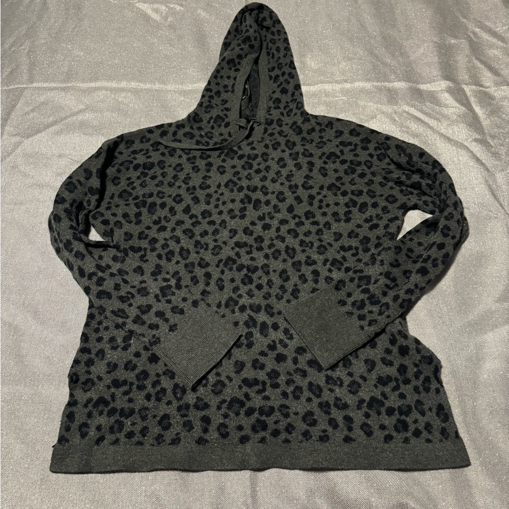 Denver Hayes Black & Gray Snow Leopard Relaxed Oversized Hooded Sweatshirt